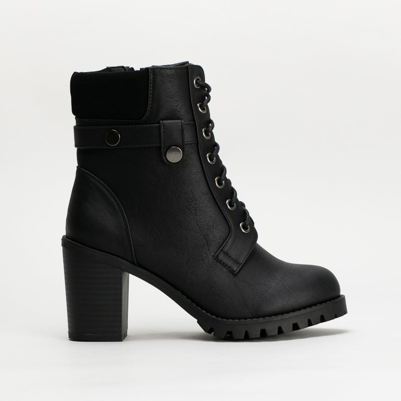 black heeled hiker boots